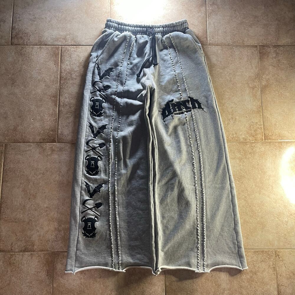 Ditch Baggy Wide-Leg Gray Black Pathed Sweatpants size M